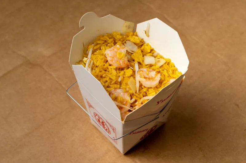 Shrimp or Beef Fried Rice — wok fried rice with egg, onion and shrimp or beef
